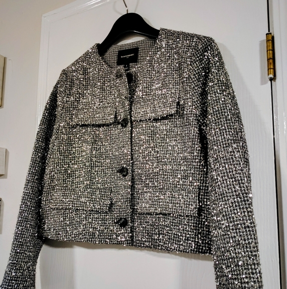 NWT $200 Banana Republic Metallic Tweed Jacket Women's Small Lined Gray Silver - Picture 11 of 13